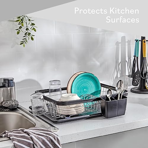 Anika 69069 Égouttoir à Vaisselle de Cuisine avec Porte-Couverts séparé/bac d'égouttement Amovible Gris 41 x 32 x 9,5 cm - Nail Gallerys