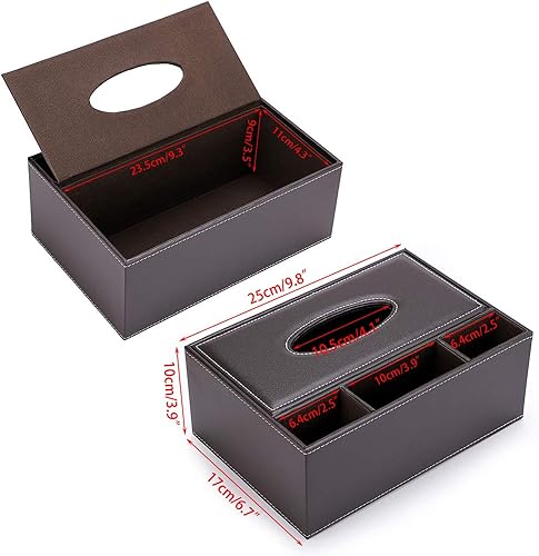 Sumnacon Boîte à Mouchoir en PU Cuir Rectangulaire Distributeur avec 3 Compartiments Organisateur de Bureau pour télécommande (Brun) - Nail Gallerys