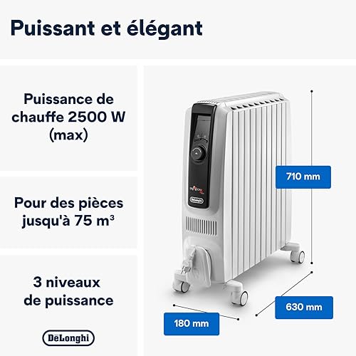 De'Longhi TRDX41025E Radiateur à huile Dragon 4, 2.5kw - Nail Gallerys