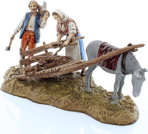 Moranduzzo Paysans avec Âne pour Crèche de 10 Cm Échelle 1:20-Figurines de Crèche Indestructibles-Style 700',Peinture Finition à la Main,Produit Officiel,Fabriqué en Italie,Sculpteur M. Landi - Nail Gallerys