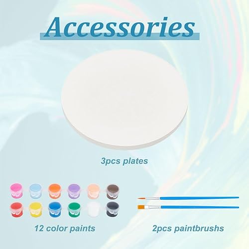 WEBEEDY Adultes Peignez et Décorez Vos Propres Mini Assiettes en Céramique Artisanat et Arts de la Peinture en Céramique, 3 Assiettes en Céramique, Peintures 12 Couleur et 2 pinceaux(10.3cm) - Nail Gallerys