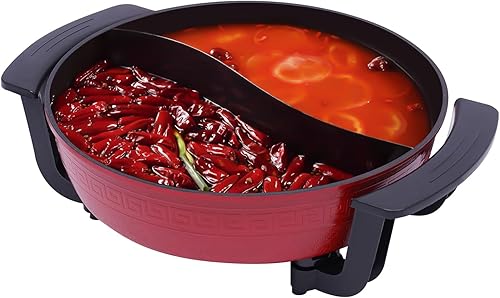 1300W Hot Pot Poêle électrique Fondue chinoise 6L Grande Capacité Multifonctionnel Antiadhésive Marmite électrique, Rouge - Nail Gallerys