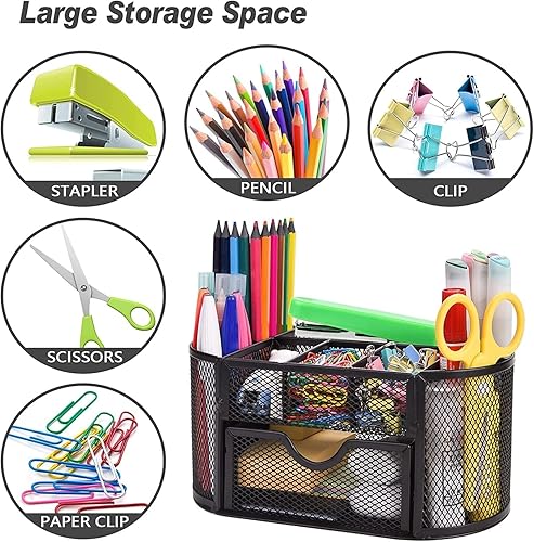 Cheerhom Organiseur de bureau en maille - Multifonction - 4 compartiments de tri - Organiseur de bureau pour stylos, agrafes, dossiers et documents - Nail Gallerys