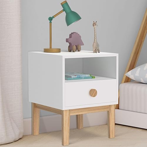 IDMarket - Table de Chevet Jacob Enfant 1 tiroir + 1 Niche Blanc et Bois - Nail Gallerys