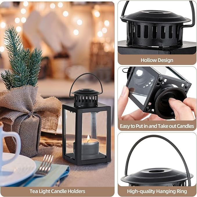 HNJZX Lot de 2 petites lanternes noires décoratives pour bougies de jardin, style vintage à suspendre pour bougies chauffe-plat, pour intérieur et extérieur, événements, fête d'anniversaire - Nail Gallerys