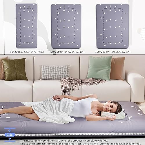 Matelas futon Portable Pliable, Matelas tatami pliable japonais, matelas de couchage portable pour dortoir avec sac et sangle, matelas de sol, matelas de camping enroulable (Gris G1, 90X200cm) - Nail Gallerys
