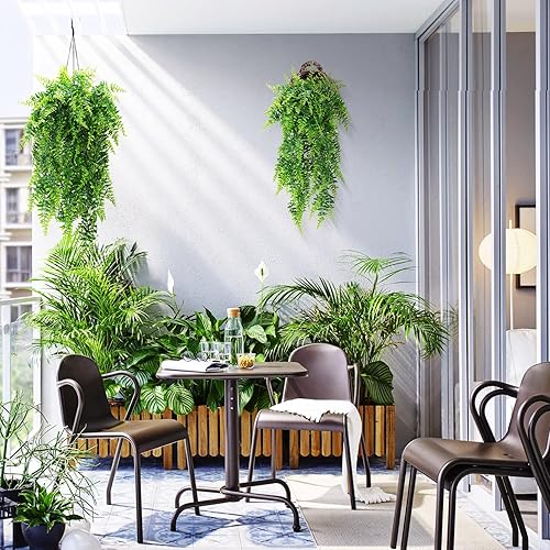 GBESTWOOW Lot de 2 fougères de Boston artificielles en rotin Persan à Suspendre, Plantes d'extérieur résistantes aux UV, Plantes en Plastique pour Mur, décoration de fête de Mariage - Nail Gallerys