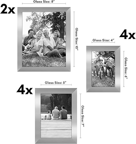 Americanflat lot de 10 Cadres Photos Blancs - (2) 20x25, (4) 12x18 et (4) 10x15 cm - Décoration Murale et Collages avec Verre Résistant aux Chocs, Matériel de Suspension et Chevalet - Nail Gallerys