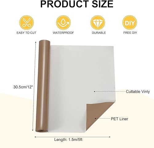 sourcing map Rouleau de vinyle adhésif permanent pour découpe, panneaux, scrapbooking, loisirs créatifs, décoration d'intérieur, marron, 30,5 cm x 1,5 m - Nail Gallerys