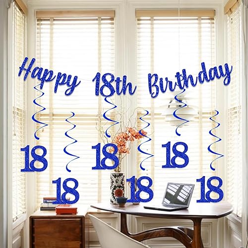 Bng-Bng Décorations de fête d'anniversaire 18 ans – Bleu avec banderole « Happy 18th Birthday » à suspendre pour garçons et adultes - Nail Gallerys