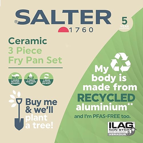 Salter BW12870EU7 Poêle à Frire en Céramique De 20cm – Antiadhésif Corps En Aluminium Recyclé, Sans PFOA Et PFAS, Convient à L'induction, Facile Nettoyer, Poignée Soft Touch, poêle omelette/œuf - Nail Gallerys
