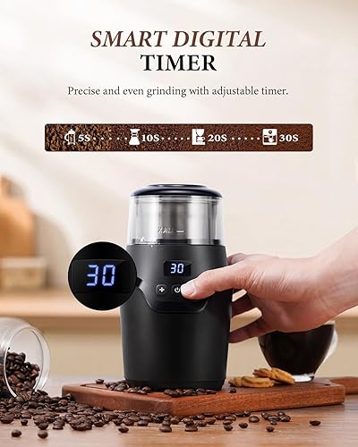 Moulin à Café Electrique Avec Minuterie NuméRique Intelligente, Broyeur Cafe Grain Avec Lames En Z En Acier Inoxydable, Pour Moudre Rapidement Les Grains De Café, Les Noix Et Les éPices - Nail Gallerys