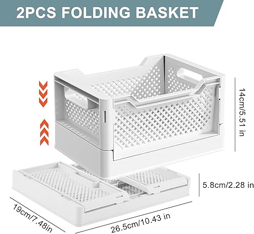 2 Pièces Grand Caisses Plastique Pliable, Caisse Rangement Pliables avec Poignée, Boîtes de Rangement Pliables Boîtes Pliantes en Plastique pour Cuisine, Chambre à Coucher, Bureau (30×20×16 cm) - Nail Gallerys