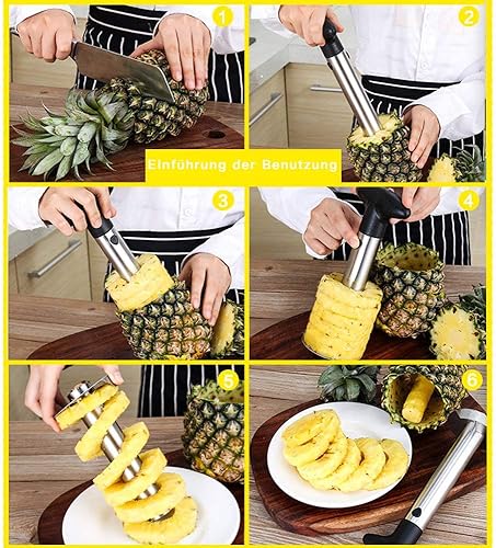 Niohouse Coupe Ananas Pour Éplucheur, Acier Inoxydable Decoupe, Tranche, Couteau d'ananas, Avec Fourchette et Tanche, Pour la Maison et la Cuisine - Nail Gallerys