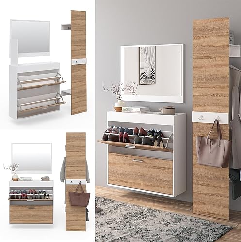 Vicco Portemanteau San Remo - Ensemble portemanteau, Miroir, Meuble à Chaussures, Panneau Mural - Nail Gallerys
