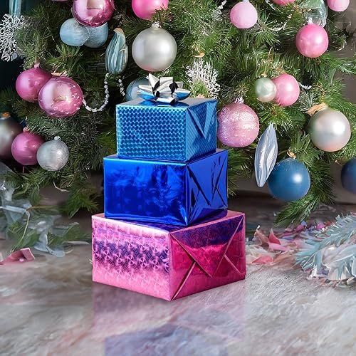 Rouleau de Papier Cadeau, 3 Rouleaux Papier Emballage Holographique Brillant Irisé pour Anniversaire, 3 Motifs, 44 cm x 5,2 Mètres - Nail Gallerys