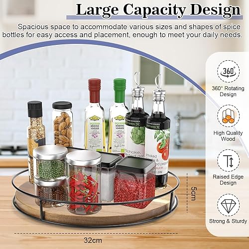 SLTAXAR 30 * 30 * 5.5cm Plateau Tournant Epices Rotatif Plateau Tournant en Bois 30 Cm Organisateur de Plateau Tournant de Cuisine Étagère à Épices Rotative à 360 Plateau Tournant Cuisine Rangement - Nail Gallerys