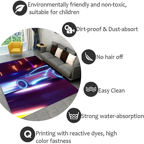 Flamme Voiture Tapis, Néon Cool Graffiti Voiture de Sport Motif, Salon Grand Carpet, Ado Chambre Rug Antidérapant, Chambre Cuisine Balcon Couloir Doux Flanelle Tapis (Color 7,80x120cm) - Nail Gallerys