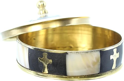 Palais du Rosaire Boîte à chapelet ronde en nacre et laiton - Boîte à chapelet - Culte Chrétien en Laiton - Nail Gallerys