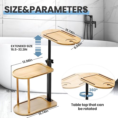 Mannicix Plateau Baignoire, Pont de Baignoire Extensible, Plateau de Baignoire en Bambou, Table d'appoint, Accessoires de Baignoire pour Salle de Bain, Etagère à Baignoire Convient À Plupart Baignoire - Nail Gallerys