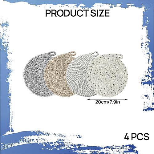 Dessous de Verre, Dessous de Verre Résistant à La Chaleur, Dessous de Verre, Tapis de Tissage en Fil de Coton, Set de Table Rond de 20 cm pour Cuisine, Bol, Casserole, Poêle, Pichet et Assiette - Nail Gallerys