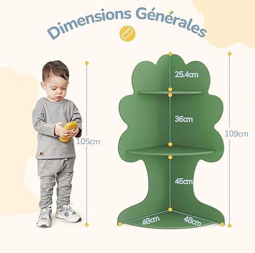 LUE BONA Bibliothèque Enfant Forme d'arbre,Etagère pour Enfants,Rangement Livres Enfant avec 3 Niveaux,Bibliothèque Meuble de Rangement,48 x 48 x 109 cm,Vert - Nail Gallerys