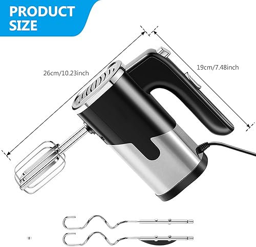 Batteur Electrique: 800 W Batteur à Main, 5 Vitesses Batteur à Main électrique, Batteur à Main Polyvalent Avec 2 Batteurs Et 2 Crochets Pétrisseurs Pour Sauces, Crème (Noire) - Nail Gallerys