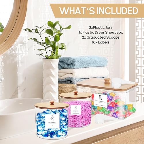 Lot de 3 Boîte à Détergent pour Rangement Lessive, Boîte à Détergent avec Étiquettes, Organisateur de Détergent avec 2 Cuillères, Boîte de Rangement pour Détergents pour Lessive et Capsules - Nail Gallerys