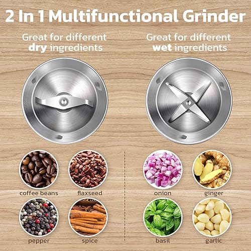 KYG Moulin à Café Moulin Électrique pour Graines de Lin, Poivre, Épices et Graines de Café, 2 Bols Amovibles en Acier Inoxydable pour Broyage Humide et Sec 300W - Nail Gallerys