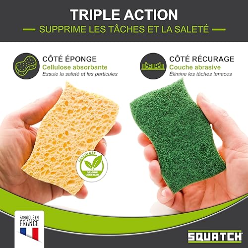 SQUATCH® MULTI-USAGES | Lot de 9 éponges | Big Pack économique | Eponge grattante multi-usages | Tri-couches : Cellulose Nettoyante + Synthétique moussante + Récurage | Double Action & Ultra Absorbant - Nail Gallerys