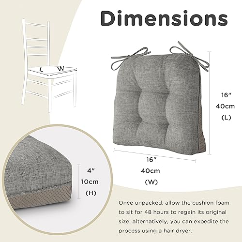 AddGrace Lot de 4 coussins de chaise extra épais antidérapants et doux pour chaises de salle à manger avec attaches 40 x 40 x 10 cm, gris - Nail Gallerys