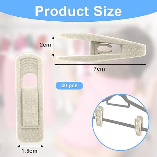 ZYKORT Lot de 20 pinces en velours pour vêtements, cintres en velours, antidérapantes, résistantes et durables pour vêtements, pantalons, robes, jupes, tailleurs (Beige) - Nail Gallerys