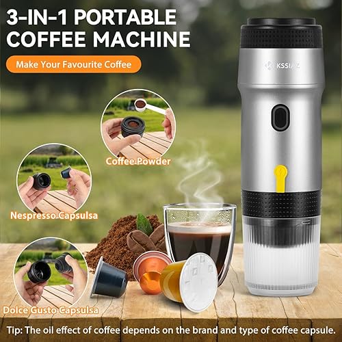 Kssiaz Machine à Espresso Portable, Cafetière Electriques avec Chauffage Automatique, USB et Chargeur de Voiture, Mini Cafetière avec Capsule NS et Café Moulu Pour Camping, Randonnée, Voyage, Noir - Nail Gallerys