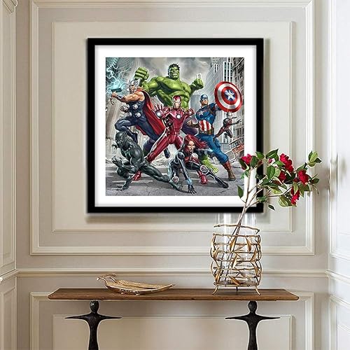 Kit de broderie diamant 5D à faire soi-même pour adultes - Pour décoration murale - 40,6 x 40,6 cm - Hulk et Captain America et Iron Man (les Avengers) - Nail Gallerys