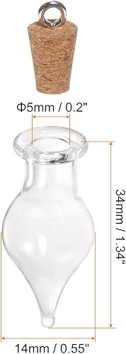 sourcing map 20pcs Mini Verre Bouteilles avec Liège Bouchons Simple extrémité En forme Tiny Verre Bocaux Petites Verre Fioles Transparent Clair Souhaitant Bouteilles avec Anneau pour Décoration - Nail Gallerys