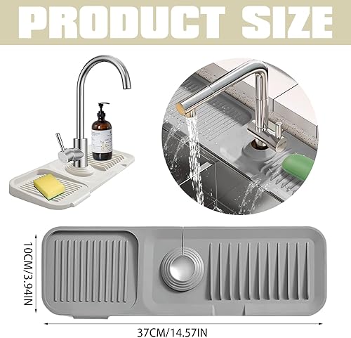 Dryxog 2 Pièces Contour de Robinet Absorbant, Tapis Robinet Evier Cuisine 39x11,7CM Protection Anti éClaboussures pour évier Tampon de Séchage pour Comptoir de Cuisine et Salle de Bain (Beige, Gris) - Nail Gallerys