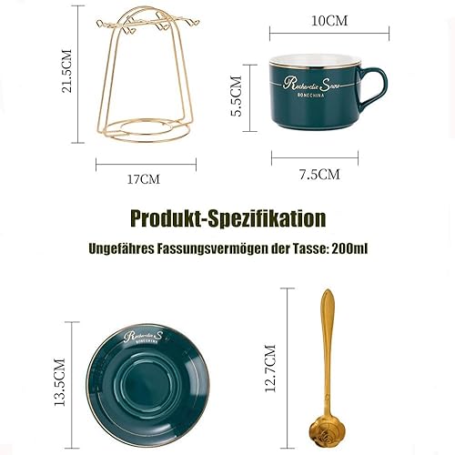 HSTWODE Lot de 6 tasses à cappuccino et soucoupes (150 ml), tasses à thé de luxe avec bordure dorée, tasse à café avec anse, en porcelaine royale britannique (noir brillant) - Nail Gallerys