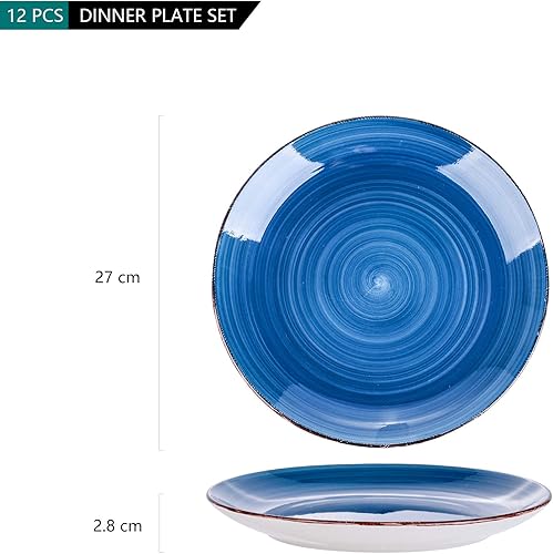 vancasso Bella Blue Lot de 12 grandes assiettes peintes à la main aspect rustique 27 cm pour dîner/steak/plat principal, résistantes aux rayures - Nail Gallerys