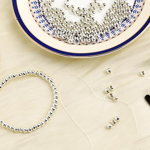Lot de 150 perles d'espacement rondes lisses de 8 mm pour la fabrication de bijoux en métal plaqué argent avec trou pour la fabrication de bijoux, bracelets, colliers, boucles d'oreilles - Nail Gallerys
