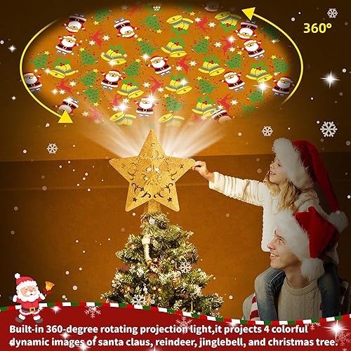 Ubrvhrt Étoile de Noël Lumineuse - Cimier de Sapin à Projecteur LED Rotatif Scintillant - Pointe Décorative pour Sommet de l'Arbre - Nail Gallerys