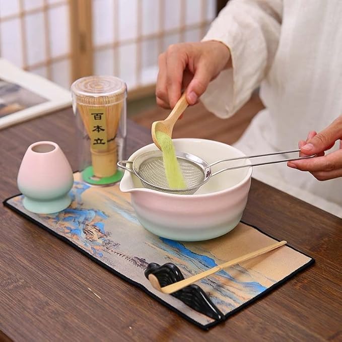 7 Pièces Matcha Kit, Ensemble de Thé Matcha Japonais avec Fouet à Matcha en Bambou Porte-fouet Bol à Matcha Cuillère à Matcha, Cuillère Thé, Torchon, Tapis à Matcha, Set Matcha Complet - Nail Gallerys