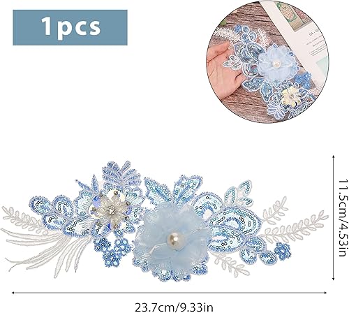 NICENEEDED Applique en Dentelle Fleurie Patchs à Coudre Perlés 3D Appliques Brodées à Paillettes Florales en Polyester Dentelle Broderie de Perles Garniture de Couture - Nail Gallerys