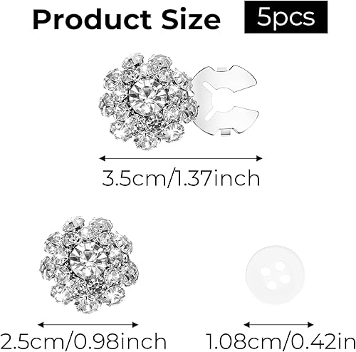 Tucnoeu Lot de 5 cache-boutons argentés en strass et 10 boutons blancs à clipser pour chemises et chemisiers - Nail Gallerys