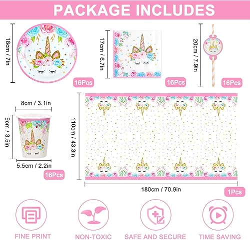 Vaisselle de Fête Assiette Licorne, 65 Pièces Ensemble Vaisselle de Fête Licorne, Décorations Anniversaires Licorne, Vaisselle Licorne pour Enfants Anniversaire Party Baby Shower (16 Invités) - Nail Gallerys