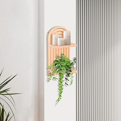 Lyfeesis Lot de 2 étagères murales en bois - Style bohème - Décoration pour chambre à coucher - Charge maximale : 40 kg - Décoration bohème pour salon, salle de bain, bureau et cuisine - Nail Gallerys