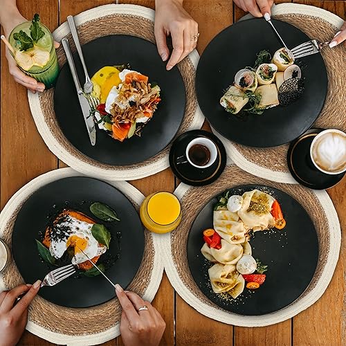 Relaxdays Set de Table, 4 Dessous Ronds, Design tressé, eichhornia, décoratif, diamètre : 36 cm, Nature et Blanc - Nail Gallerys