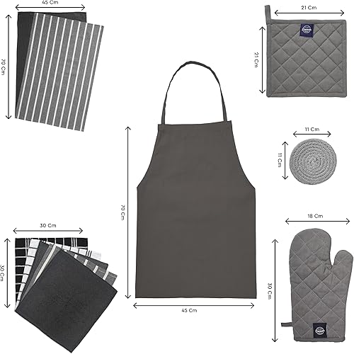 Encasa Homes Set de 12 torchons - Taille X-large-70 x 45 cm- Finition antibactérienne - Coton - Très Absorbant - pour Un Nettoyage et Un séchage de la Vaisselle - Butcher Noir - Nail Gallerys