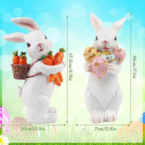 Jangostor 2 Pièces Décorations de Lapin de Pâques Statues et Figurines de Lapin de Pâques avec Carotte et Oeuf,Pièce Maîtresse de Table de Pâques Lapin en Résine pour Printemps de Fête Bureau Décor - Nail Gallerys