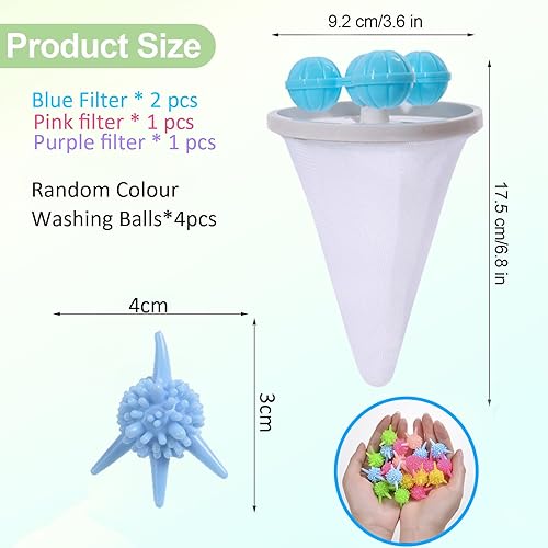 8 Pièces Sac En Filet à Peluches Flottant,4 Nettoyage Fottant Réutilisable,4 Boules de Lavage,Sacs En Filet Pour Filtre à Cheveux,Filtre à Cheveux Flottant Pour Machine à Laver - Nail Gallerys
