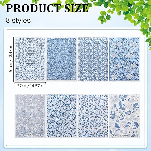 WEBEEDY 8 Styles Fleurs en Céramique en Terre Papier de Transfert Chinois Traditionnel Sous Verre Transferts Décalcomanies pour Art de Poterie Décalcomanie en Porcelaine Fleurie pour Poterie 37x52cm - Nail Gallerys